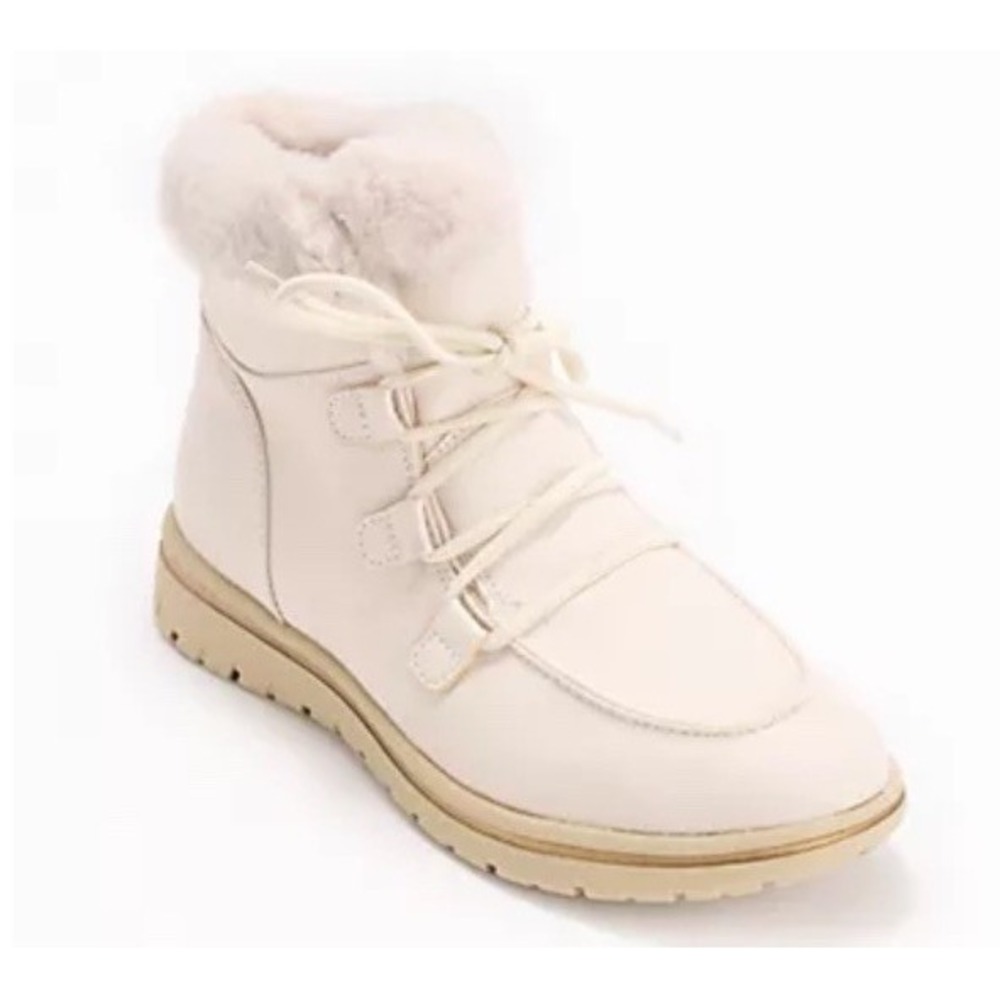 New Cliffs By White Mountain Harrison Faux Fur Lace Up Ankle Boots White Size 7M